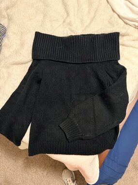 Abercrombie & Fitch Black Ribbed Foldover Neck Sweater